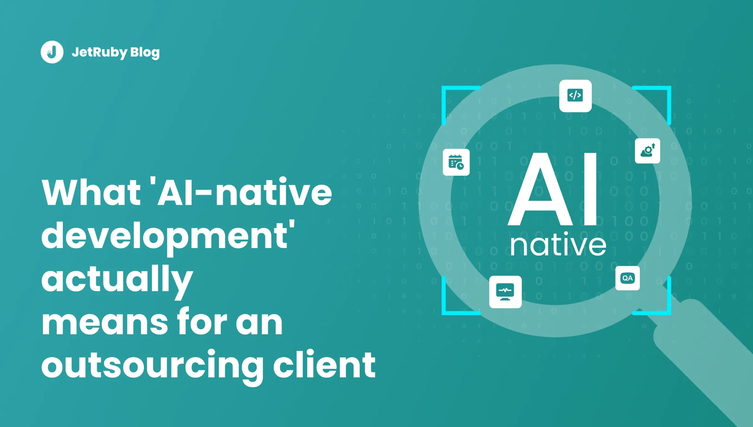 Diagram showing AI-native development workflow in outsourcing, highlighting AI integration across the software development lifecycle (SDLC) stages from requirements to deployment.